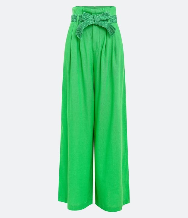Pantalón Pantalona en Lino con Cinturón Bordado