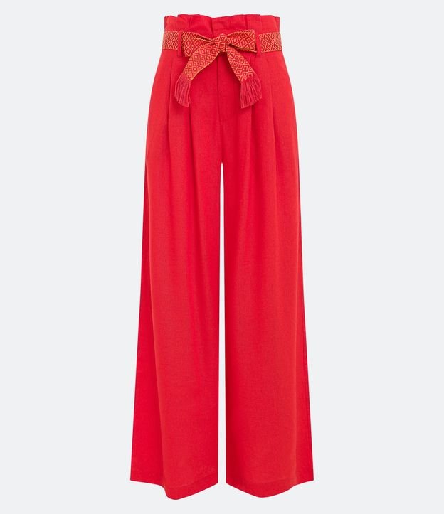 Pantalón Pantalona en Lino con Cinturón Bordado 8