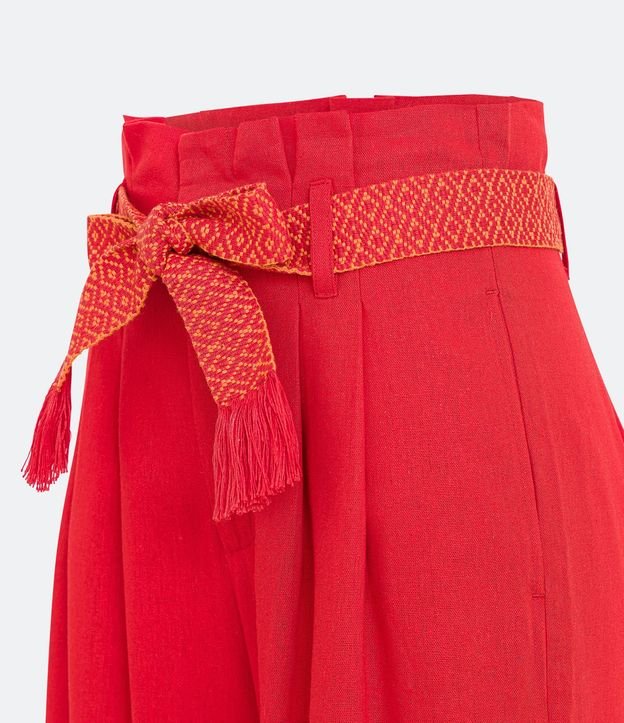 Pantalón Pantalona en Lino con Cinturón Bordado 9