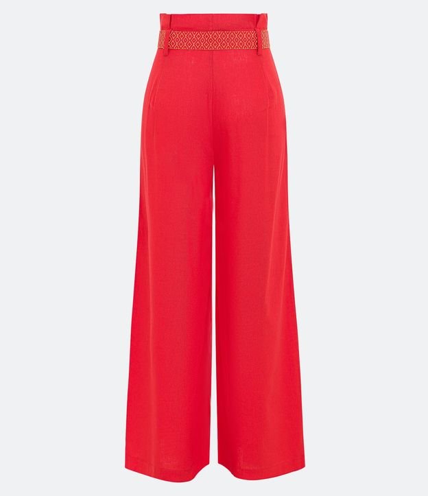 Pantalón Pantalona en Lino con Cinturón Bordado 10