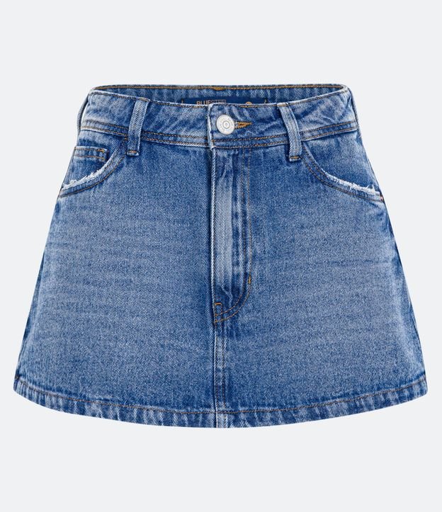 Short Pollera en Jeans Tiro Alto con Bolsillos Deshilachados 7
