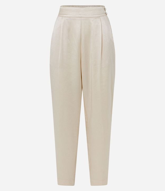 Pantalón Carrot en Satén con Cintura Alta y Botones de Perla