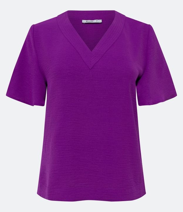 Blusa Manga Corta Texturizada con Costura Aparente en el Cuello V 5
