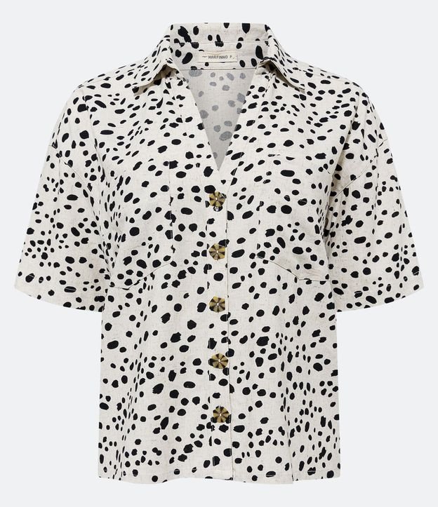 Camisa Manga Corta en Viscolino Estampado de Lunares