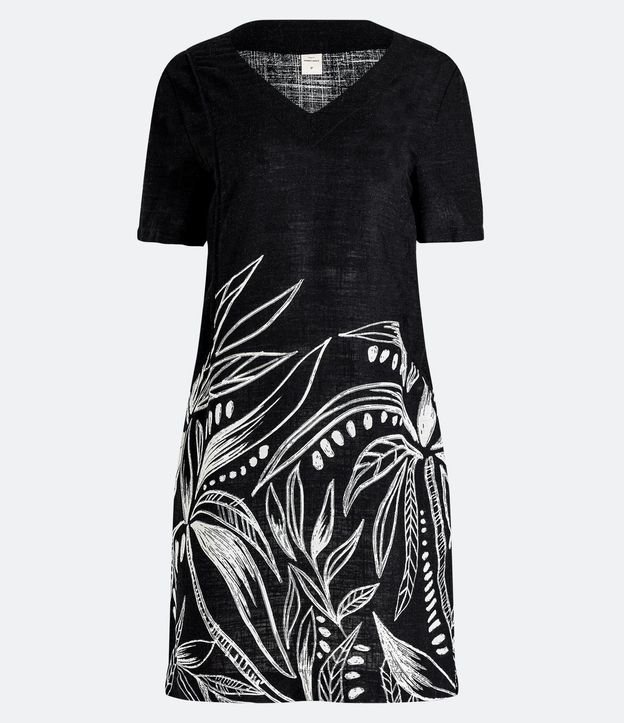 Vestido T-Shirt en Viscolino con Follajes Estampadas