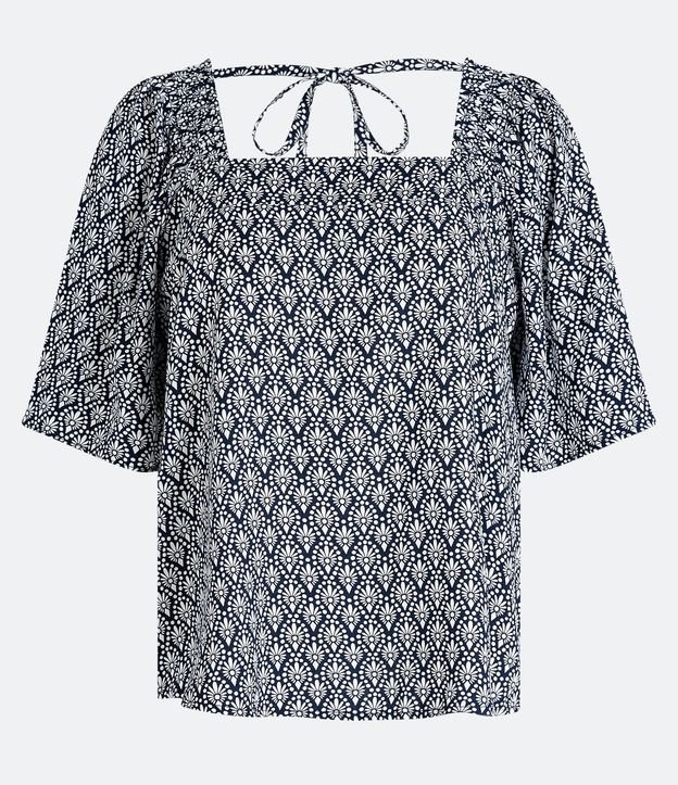 Blusa Manga Corta Amplia en Viscosa con Estampa Geométrica