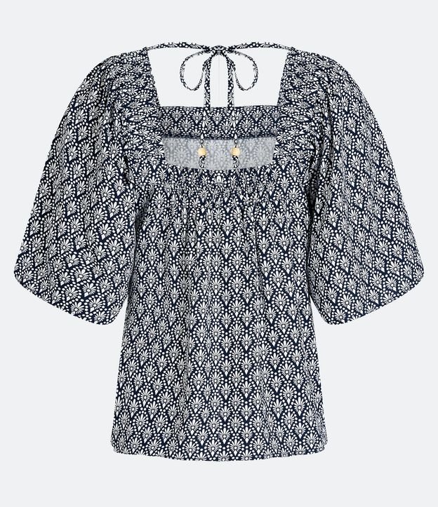 Blusa Manga Corta Amplia en Viscosa con Estampa Geométrica 2