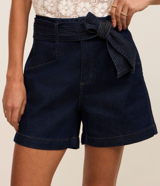 Short Mom en Jeans con Elastano y Cinturón con Pespuntes 4