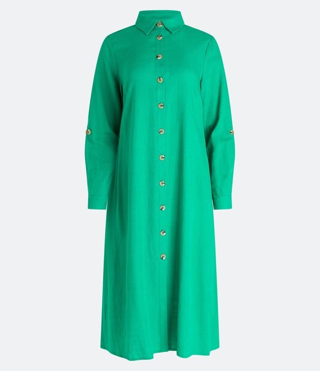 Vestido Chemise Alargado en Viscolino con Botones Contrastantes 6