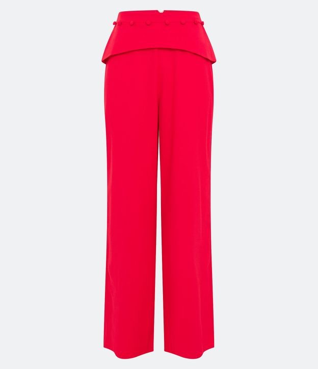 Pantalón Recto en Crepé con Botones Forrados y Superposición en la Cintura 6