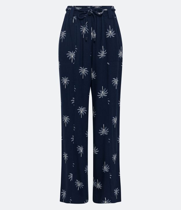 Pantalón Recto en Viscosa Twill con Cintura Mediana y Estampada de Cocoteros 5