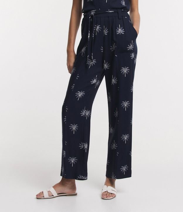 Pantalón Recto en Viscosa Twill con Cintura Mediana y Estampada de Cocoteros 2