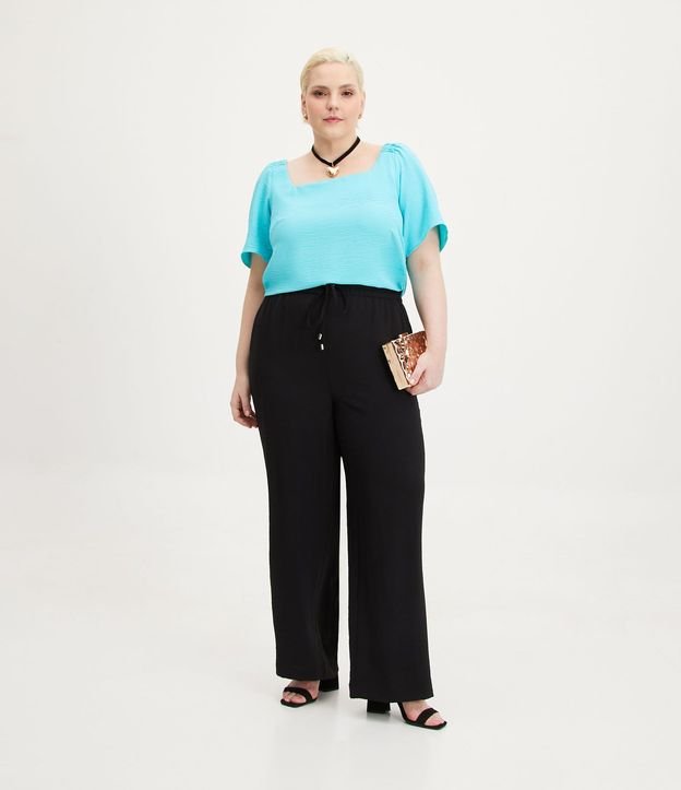Pantalón Pantalona en Crepé con Cintura Elástica y Lazo Curve & Plus Size