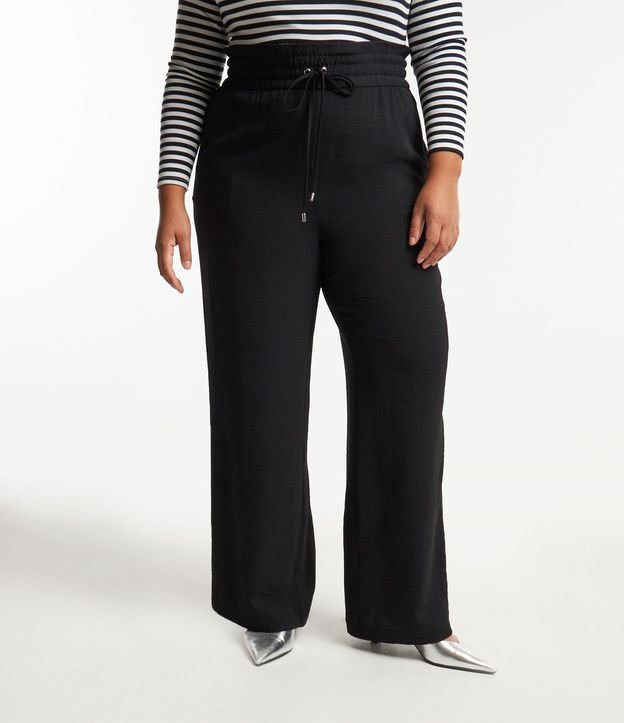 Pantalón Pantalona en Crepé con Cintura Elástica y Lazo Curve & Plus Size 3