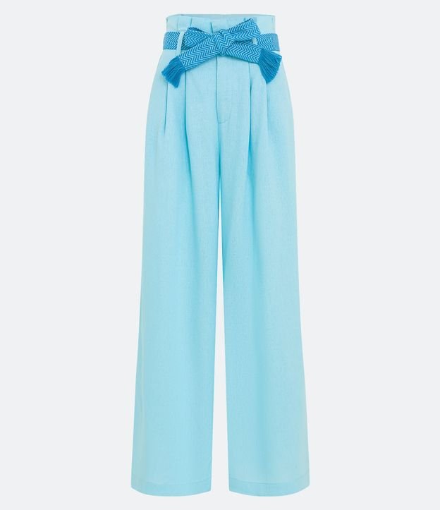 Pantalón Pantalona en Lino con Cinturón Bordado 5