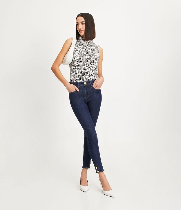 Pantalón Skinny  Jeans con Botones en el Ruedo