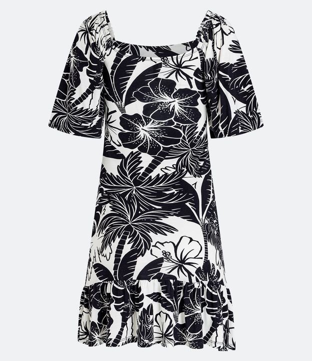Vestido Corto en Viscosa con Manga Godé y Estampa Tropical 2