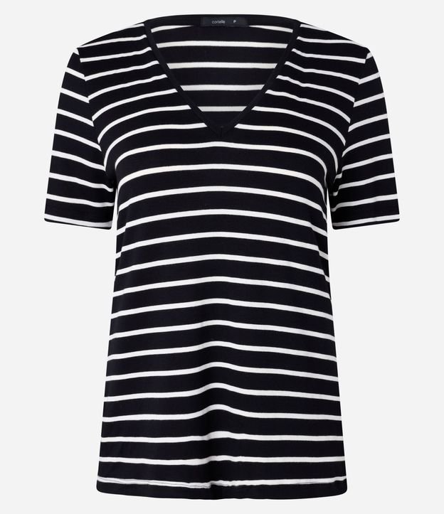 Remera en Media Malla Rayada con Escote V 6