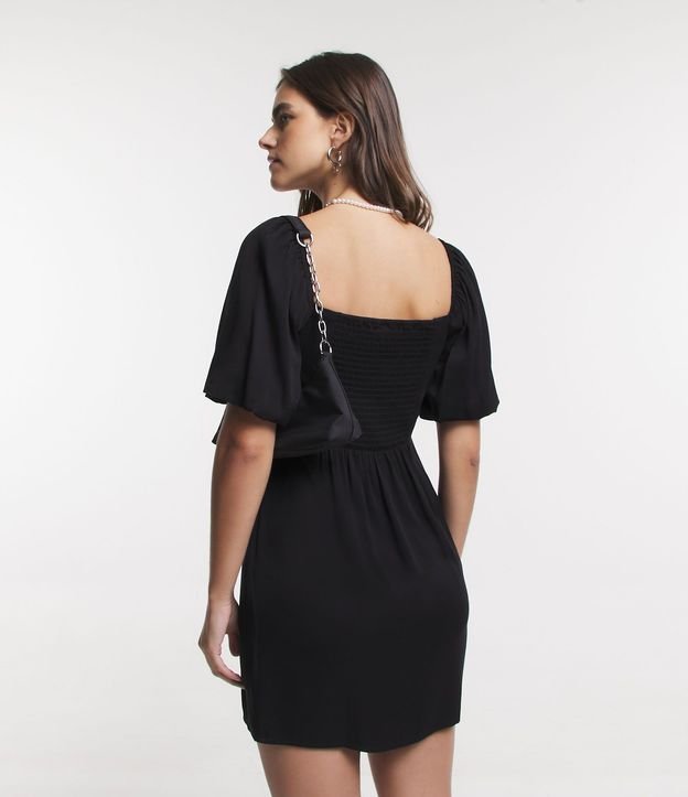 Vestido Corto en Viscosa con Manga Abullonada y Abertura en el Bajo 3