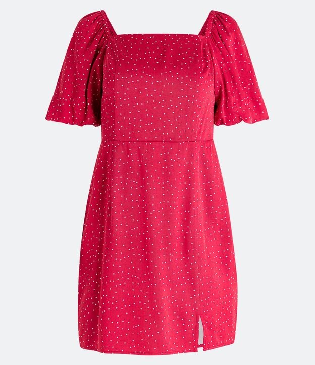 Vestido Corto en Viscosa de Lunares con Mangas Abullonadas 6
