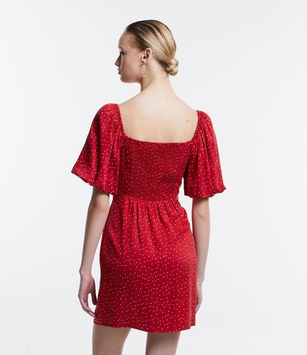 Vestido Corto en Viscosa de Lunares con Mangas Abullonadas 3