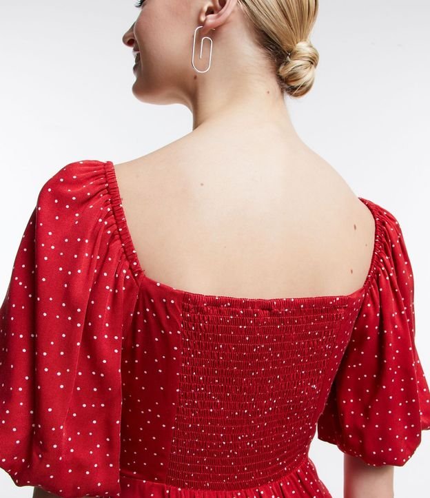 Vestido Corto en Viscosa de Lunares con Mangas Abullonadas 5