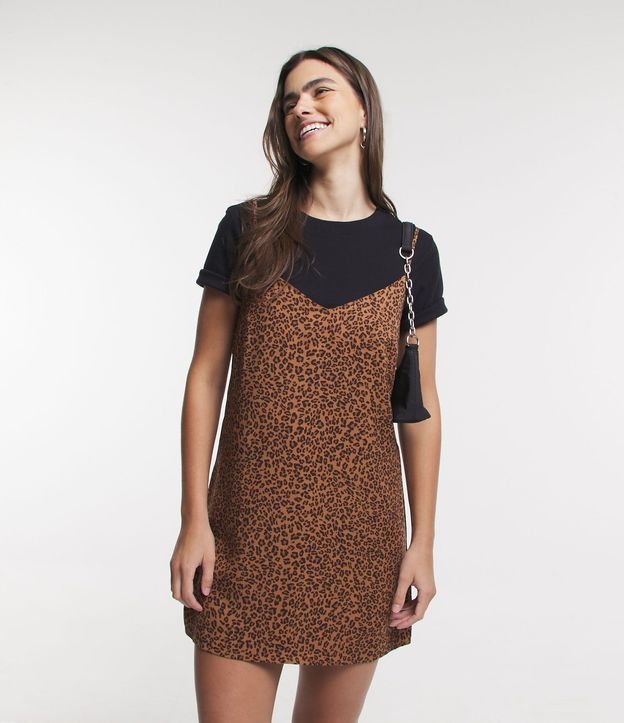 Vestido Corto en Viscosa Estampada Animal Print