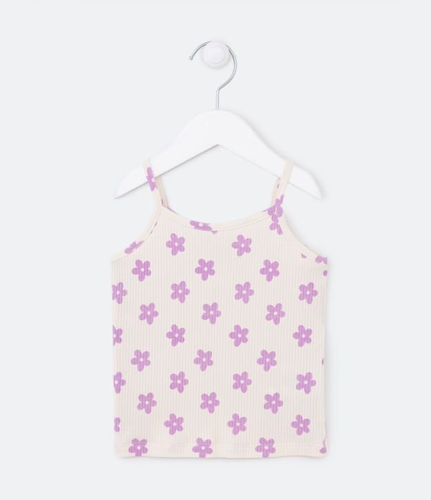 Blusa Musculosa Infantil Acanalada con Estampa de Margaritas - Talle 1 a 5 años 1