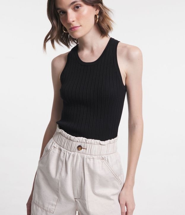 Blusa Musculosa en Tejido de Punto Acanalada con Tirante Ancho