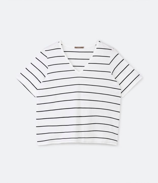 Blusa en Algodón Rayada con Cuello V Curve & Plus Size 5