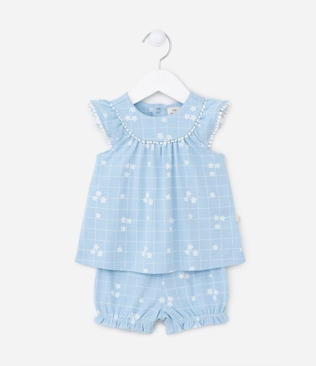 Conjunto Infantil con Volados y Estampado de Cuadros Floral - Talle 0 a 18 meses 1