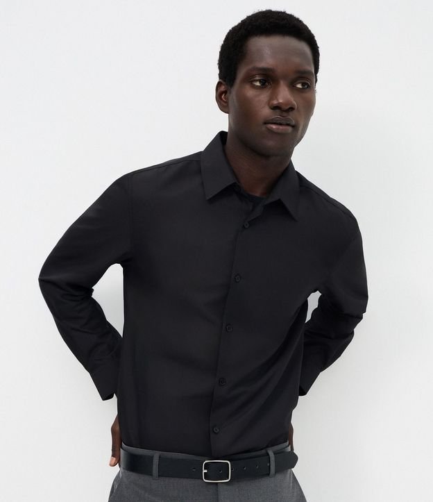 Camisa Regular en Microfibra con Cuello Inglés y Manga Larga 2