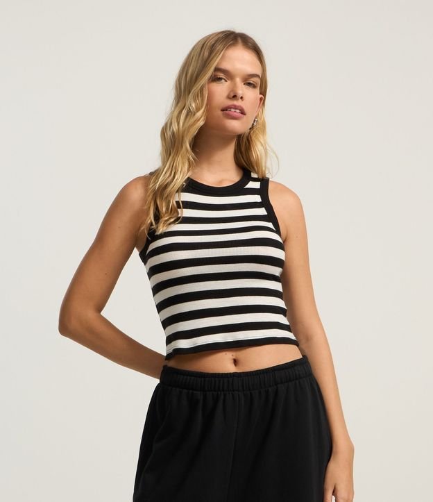 Blusa Musculosa en Viscosa Rayada y con Textura 2