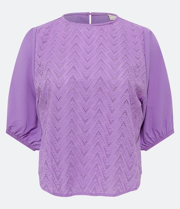 Blusa Manga Abullonada en Laise con Textura Cutout