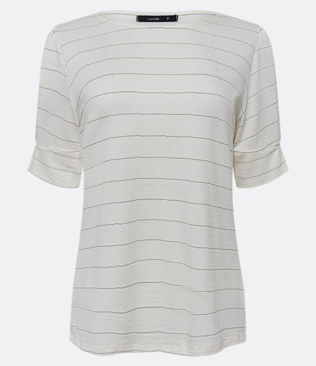 Blusa Manga Corta en Viscosa Texturizada con Rayas de Hilo Metálico 6