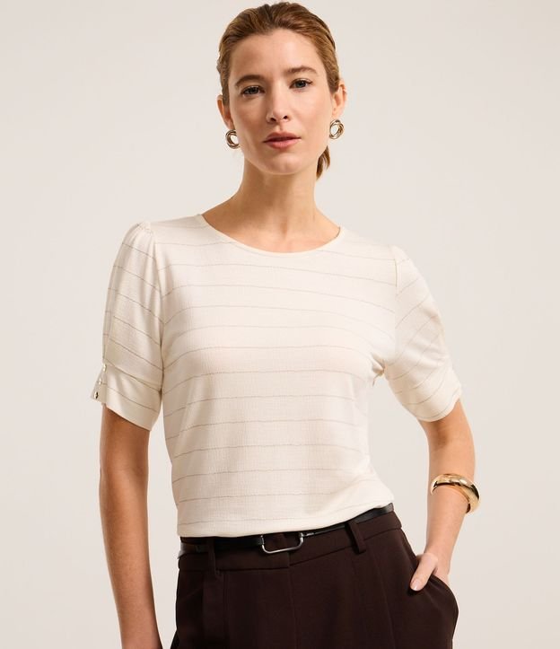 Blusa Manga Corta en Viscosa Texturizada con Rayas de Hilo Metálico