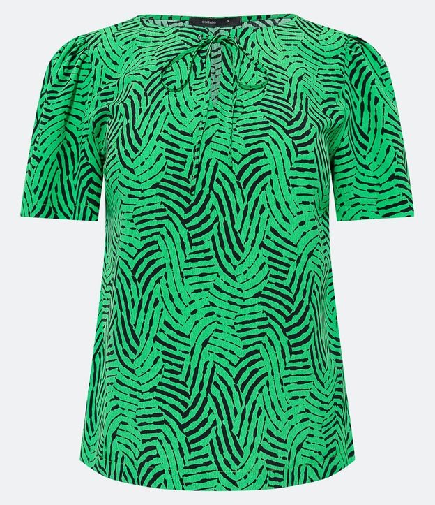 Blusa en Crepé con Manga Abullonada y Estampado Abstracta