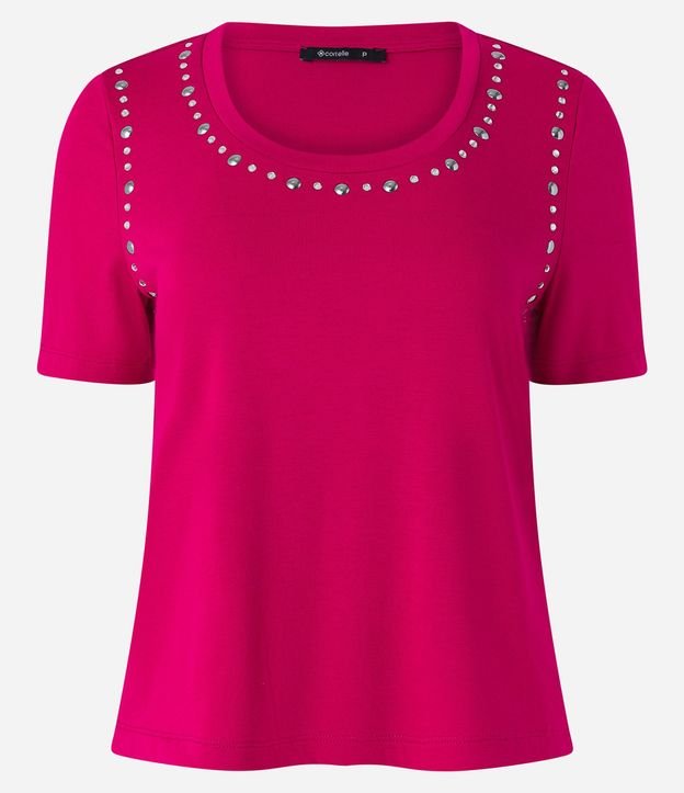 Blusa en Viscosa con Brillos Aplicados en el Cuello y Sisa