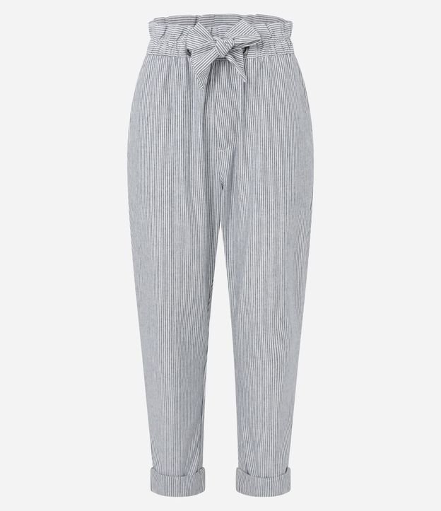 Pantalón Baggy Cintura Alta en Sarga Rayada con Lazo en la Cintura 5