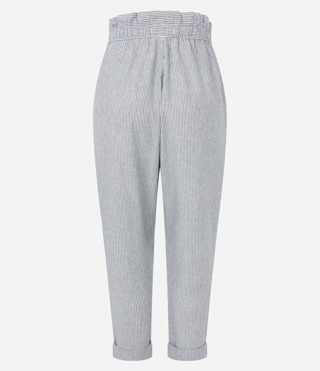 Pantalón Baggy Cintura Alta en Sarga Rayada con Lazo en la Cintura 6