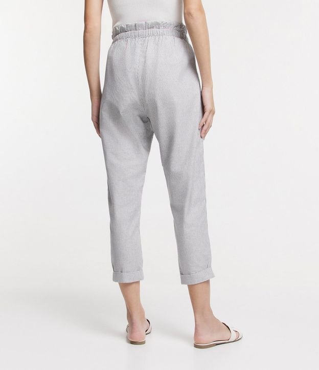 Pantalón Baggy Cintura Alta en Sarga Rayada con Lazo en la Cintura 3