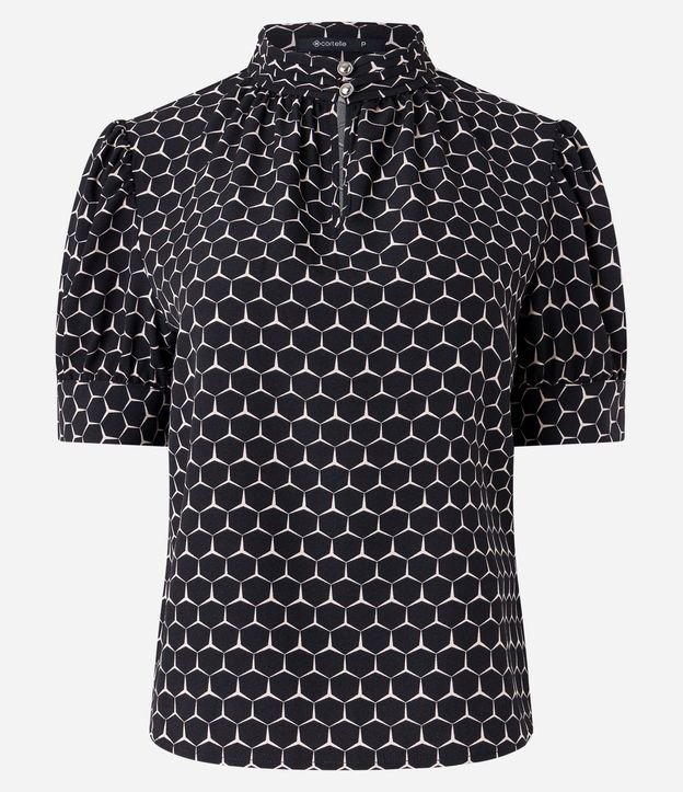Blusa Manga Abullonada en Crepé con Estampado Geométrico