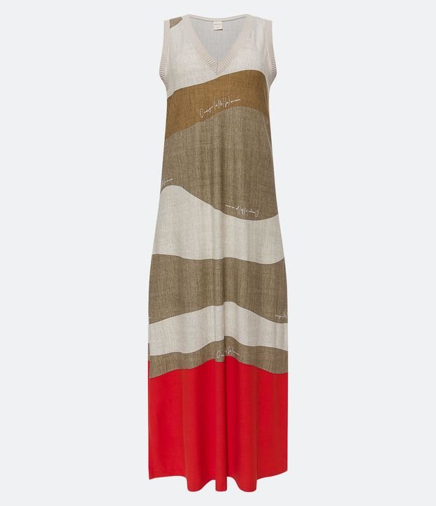 Vestido Midi Sin Manga en Viscosa con Lettering y Bloques de Colores 1