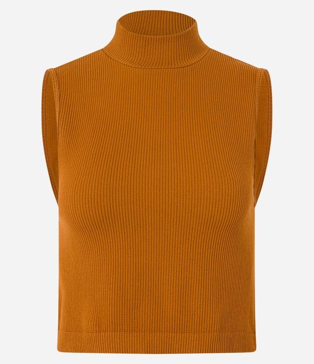 Blusa Musculosa en Poliamida Acanalada con Cuello Alto