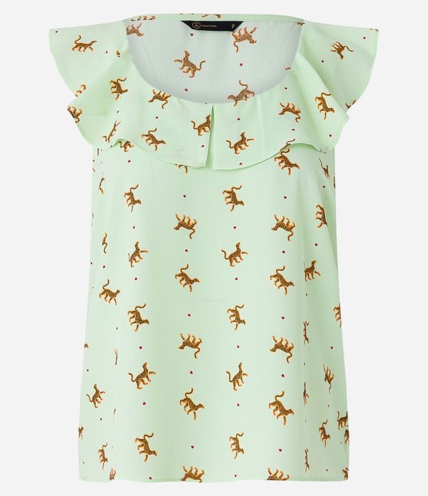 Blusa sin Manga en Crepé con Volado y Estampa de Leopardos