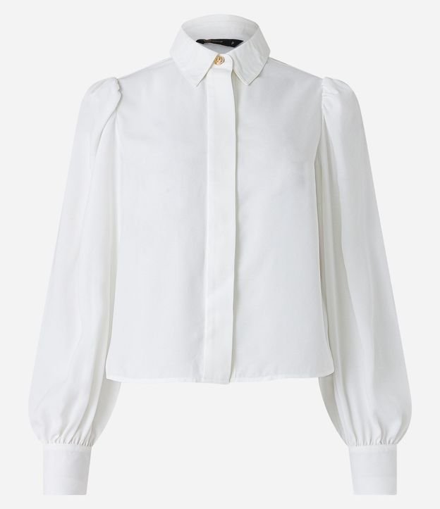 Camisa en Crepé con Botón Diferenciado y Manga Abullonada 6