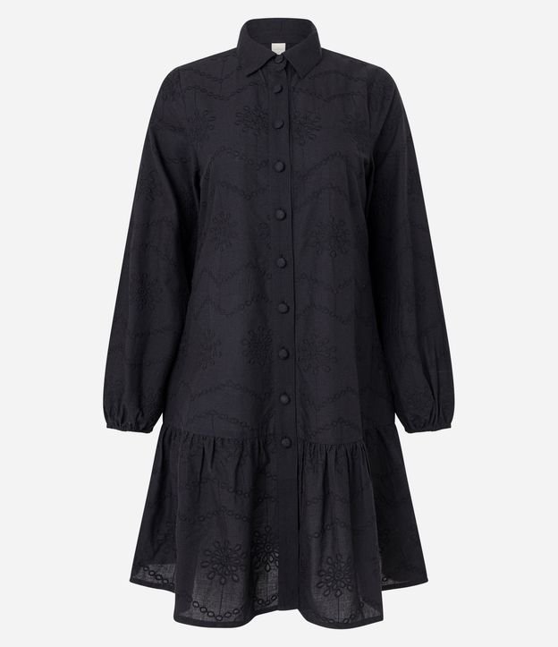Vestido Chemise Corto en Laise con Mangas Abullonadas