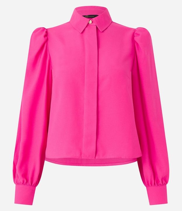 Camisa en Crepé con Botón Diferenciado y Manga Abullonada 7