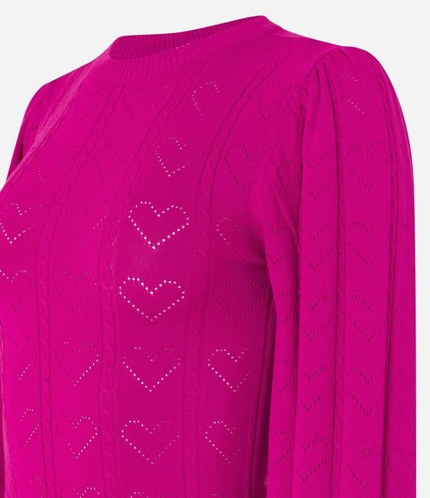 Blusa de Punto con Manga Abullonada y Textura de Corazones 2