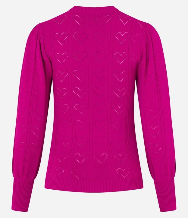 Blusa de Punto con Manga Abullonada y Textura de Corazones 3
